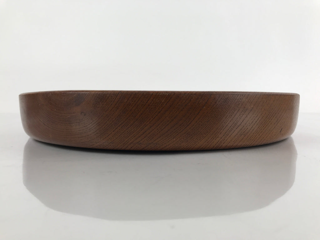 Japanese Brushed Lacquer Wooden Serving Tray Vtg Round Obon Brown L151