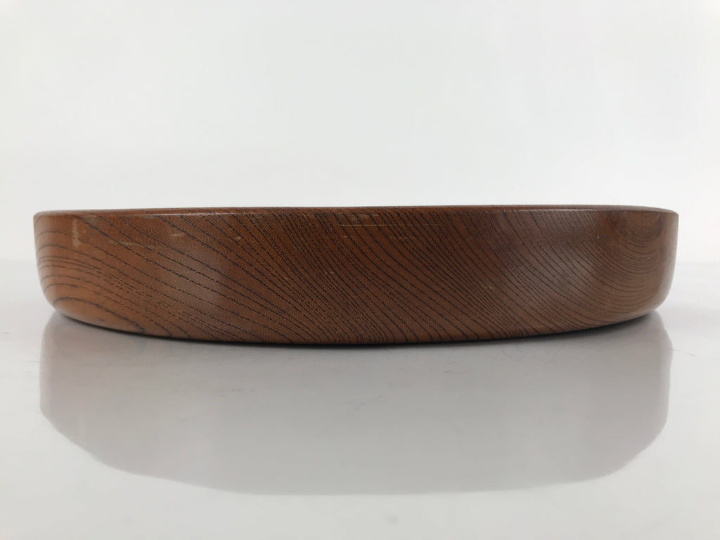 Japanese Brushed Lacquer Wooden Serving Tray Vtg Round Obon Brown L151