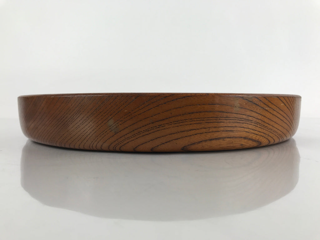 Japanese Brushed Lacquer Wooden Serving Tray Vtg Round Obon Brown L151