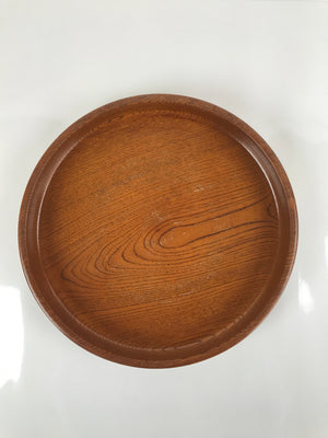 Japanese Brushed Lacquer Wooden Serving Tray Vtg Round Obon Brown L151