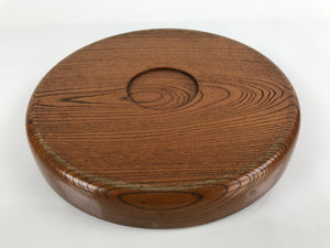 Japanese Brushed Lacquer Wooden Serving Tray Vtg Round Obon Brown L151