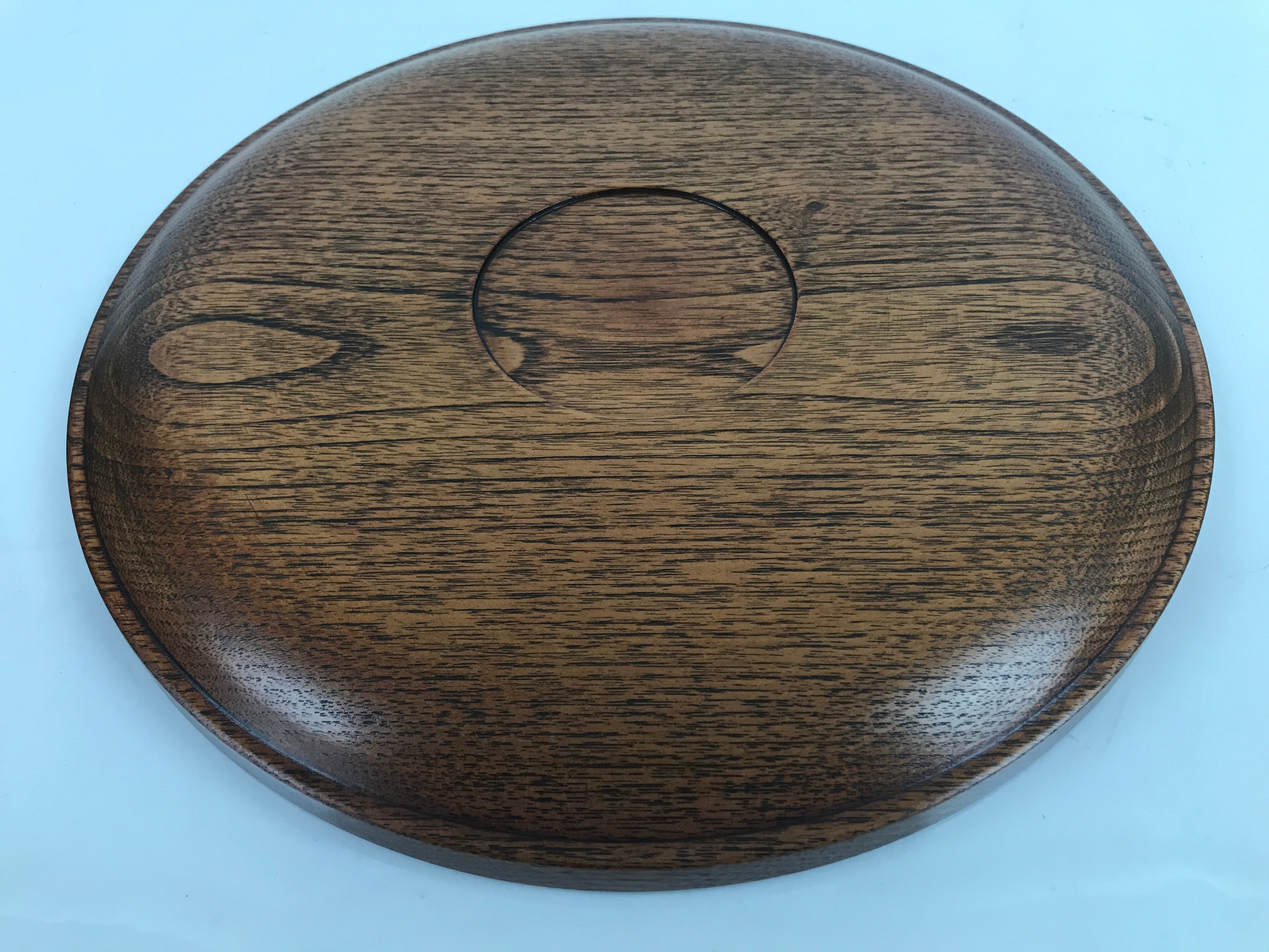 Japanese Brushed Lacquer Wooden Serving Tray Vtg Round Obon Brown L317