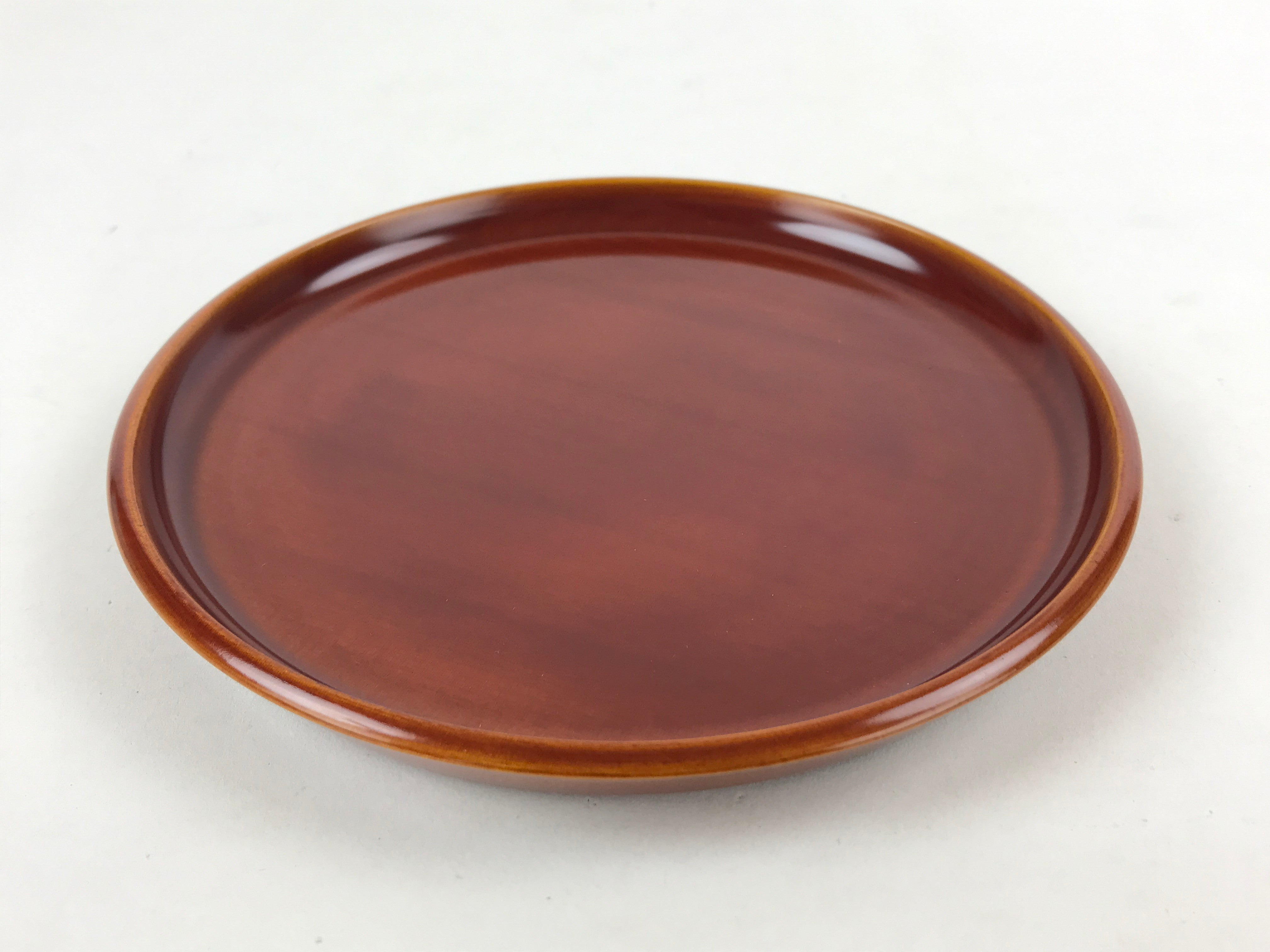 Japanese Brushed Lacquer Wooden Serving Tray Vtg Round Obon Brown Shunkei L34