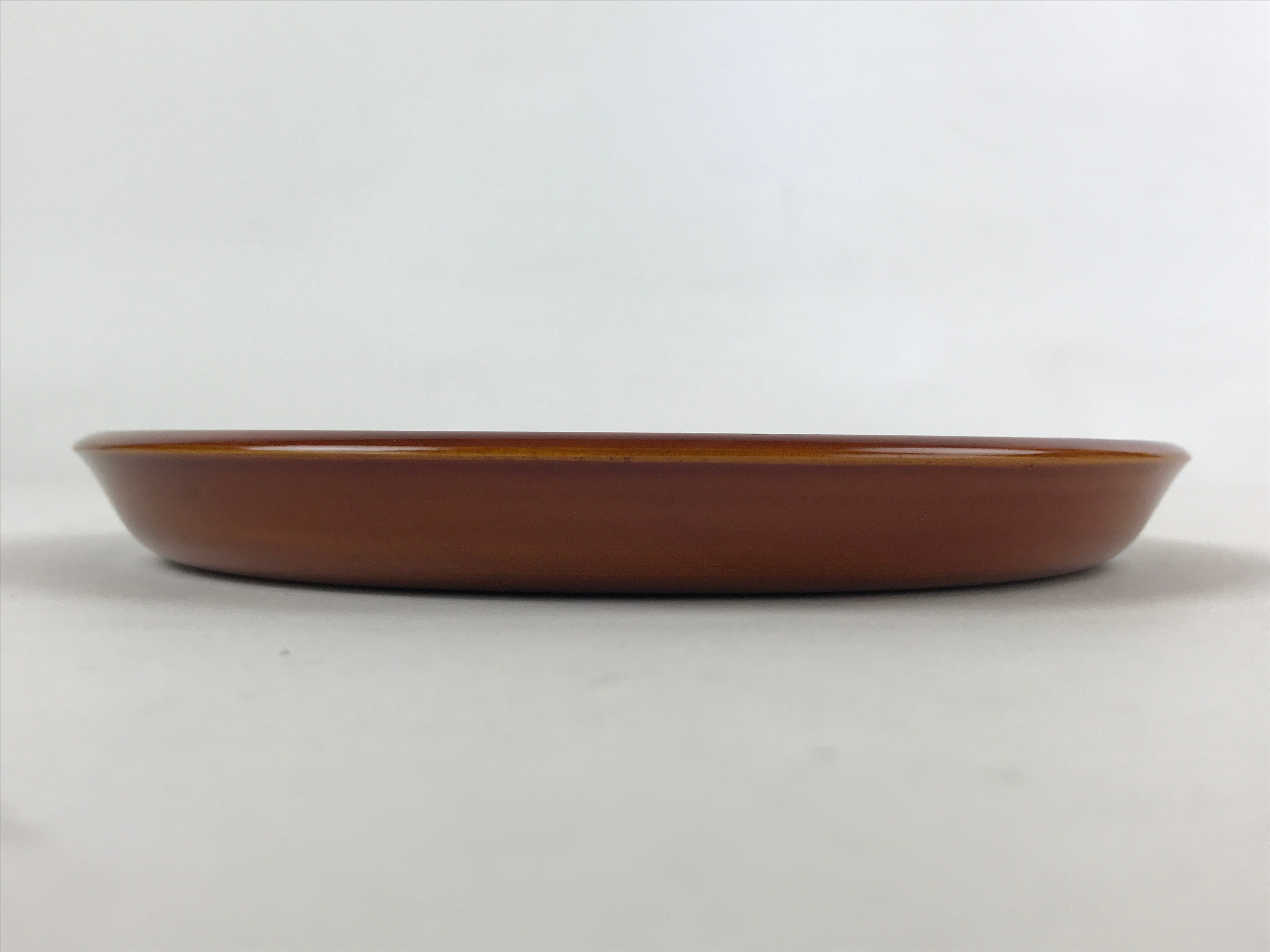 Japanese Brushed Lacquer Wooden Serving Tray Vtg Round Obon Brown Shunkei L34