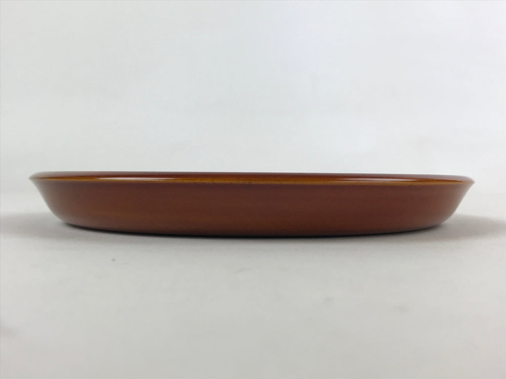 Japanese Brushed Lacquer Wooden Serving Tray Vtg Round Obon Brown Shunkei L34