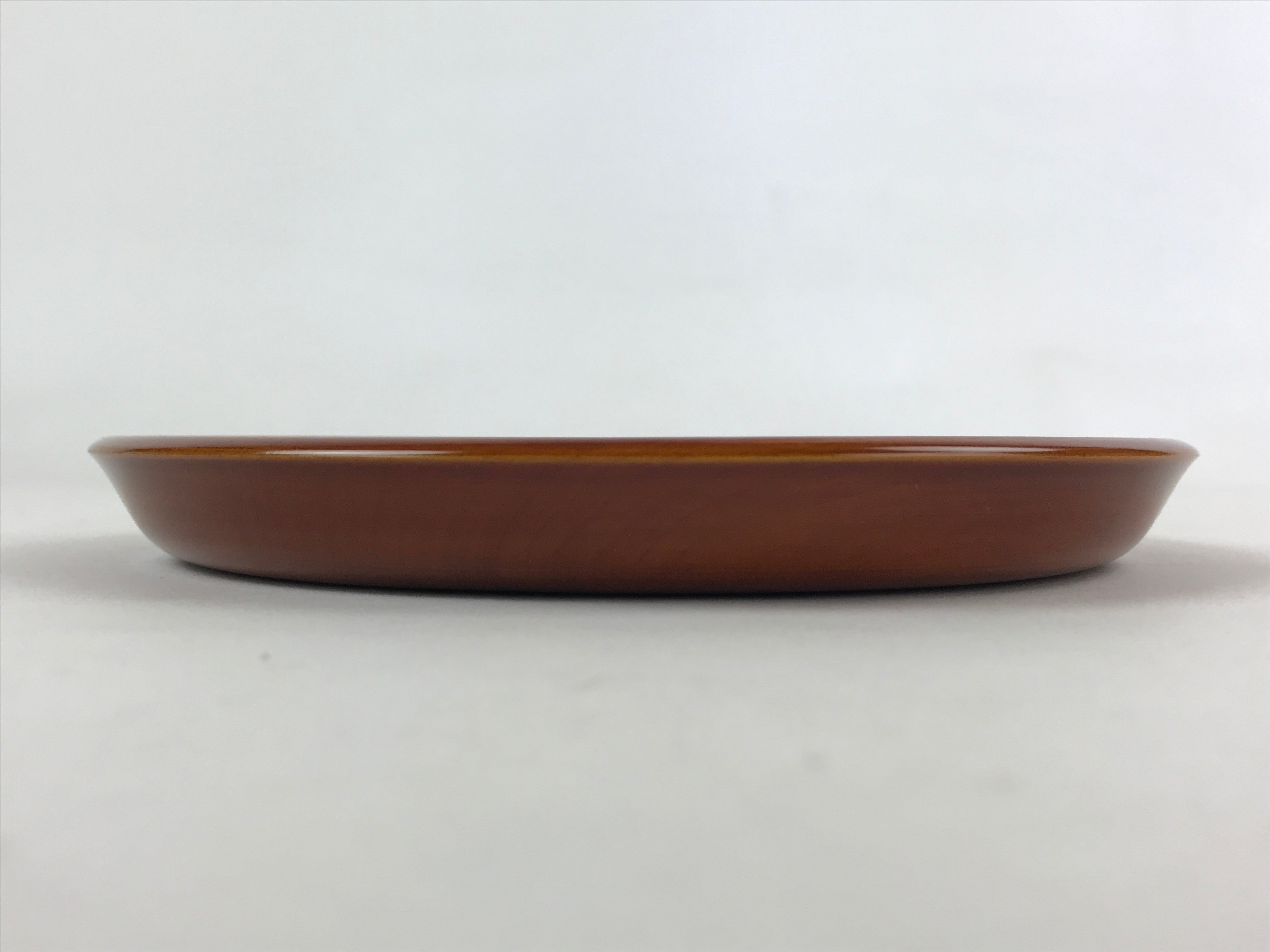 Japanese Brushed Lacquer Wooden Serving Tray Vtg Round Obon Brown Shunkei L34