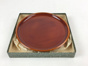 Japanese Brushed Lacquer Wooden Serving Tray Vtg Round Obon Brown Shunkei L34