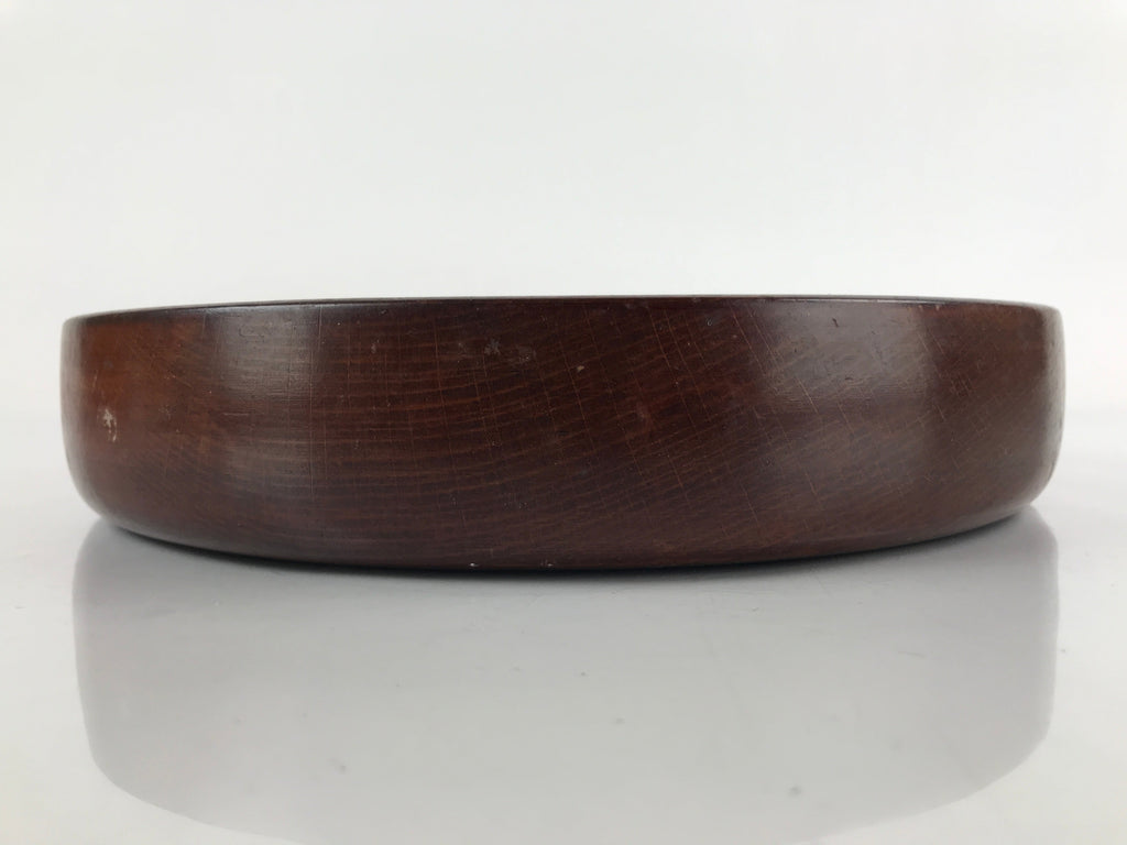 Japanese Brushed Lacquer Wooden Serving Tray Vtg Round Obon Dark Brown L261