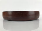 Japanese Brushed Lacquer Wooden Serving Tray Vtg Round Obon Dark Brown L261