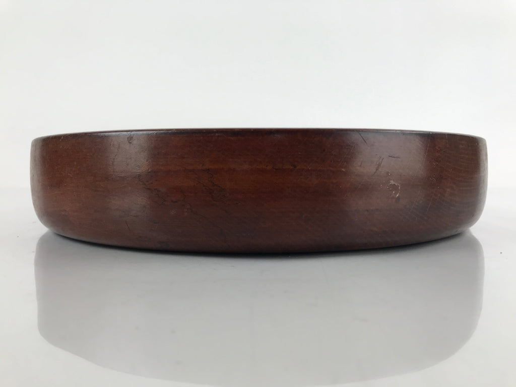 Japanese Brushed Lacquer Wooden Serving Tray Vtg Round Obon Dark Brown L261