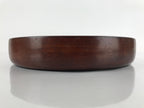 Japanese Brushed Lacquer Wooden Serving Tray Vtg Round Obon Dark Brown L261