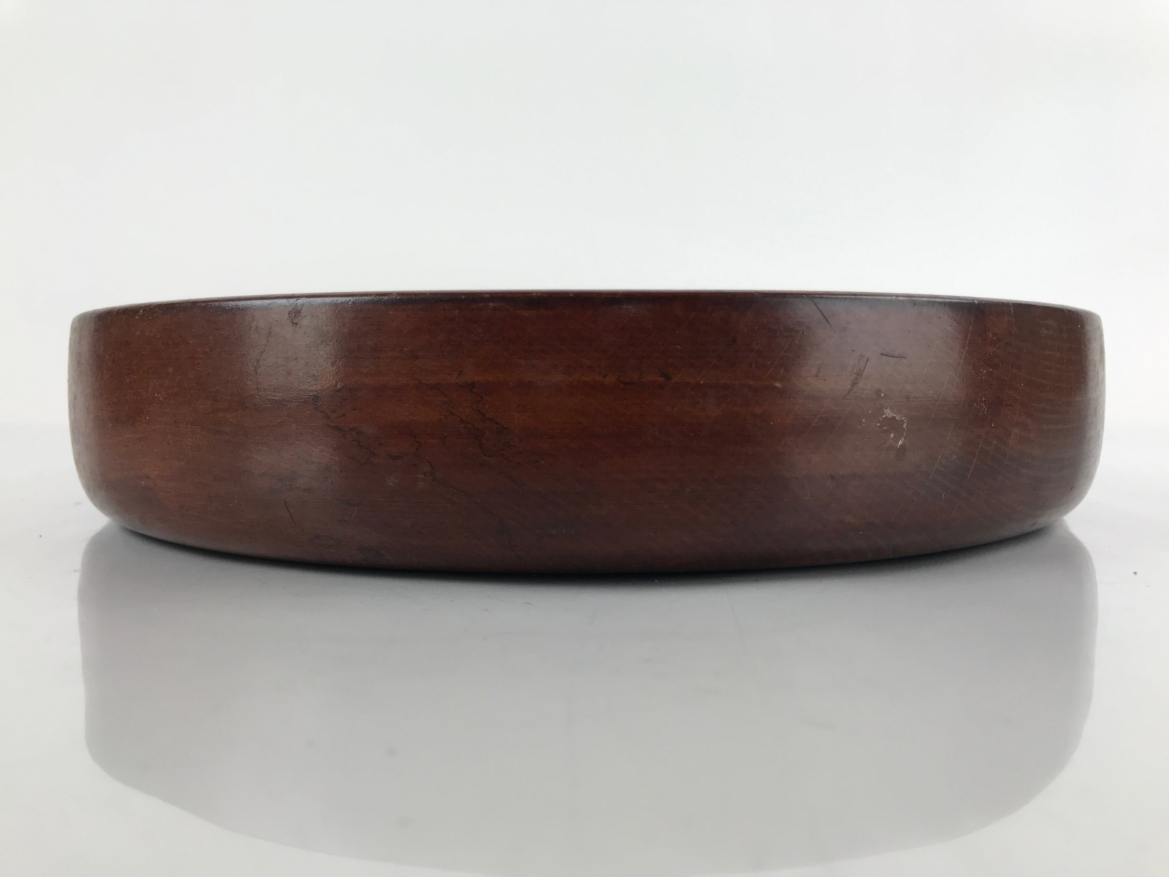 Japanese Brushed Lacquer Wooden Serving Tray Vtg Round Obon Dark Brown L261