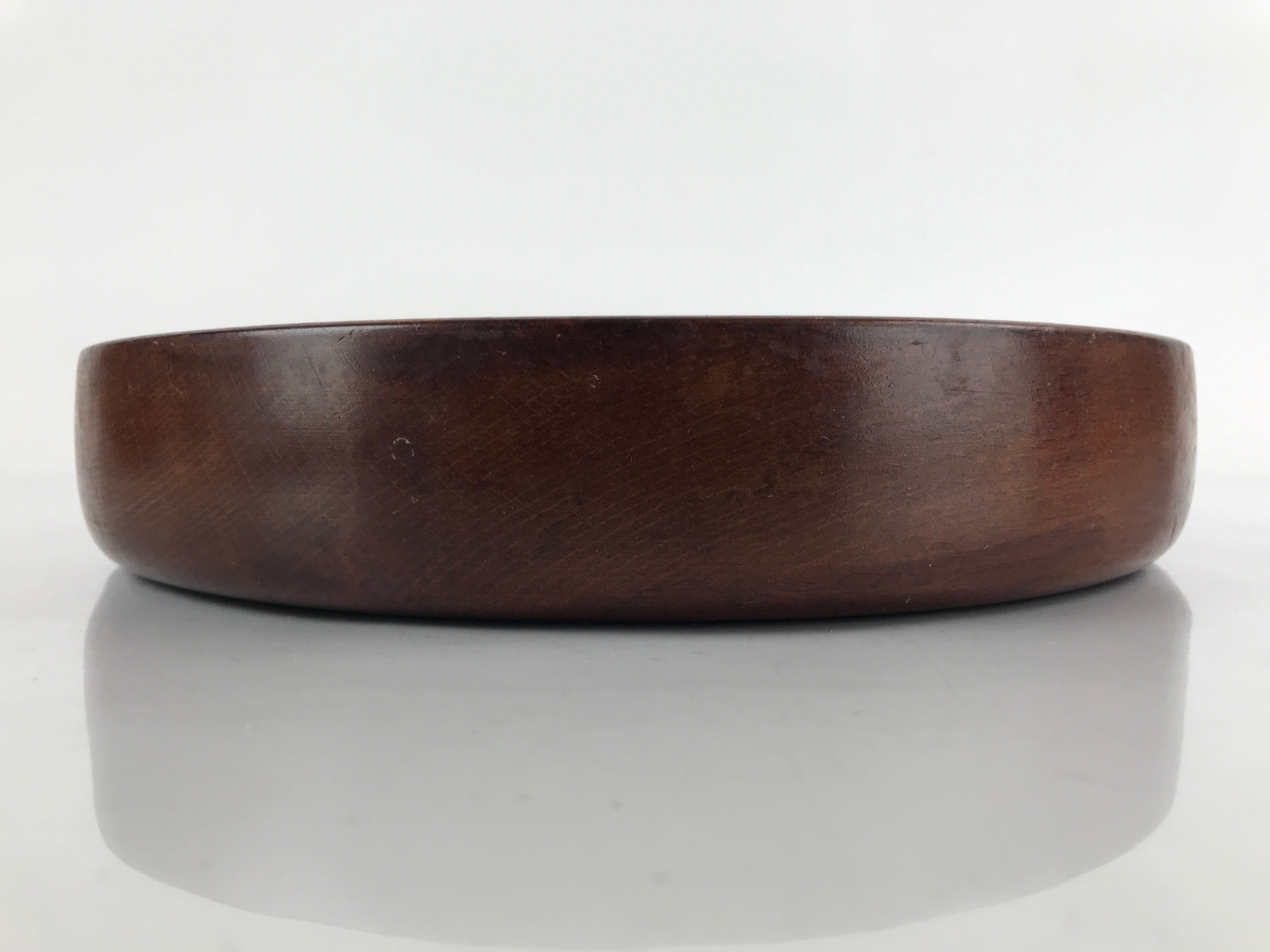 Japanese Brushed Lacquer Wooden Serving Tray Vtg Round Obon Dark Brown L261