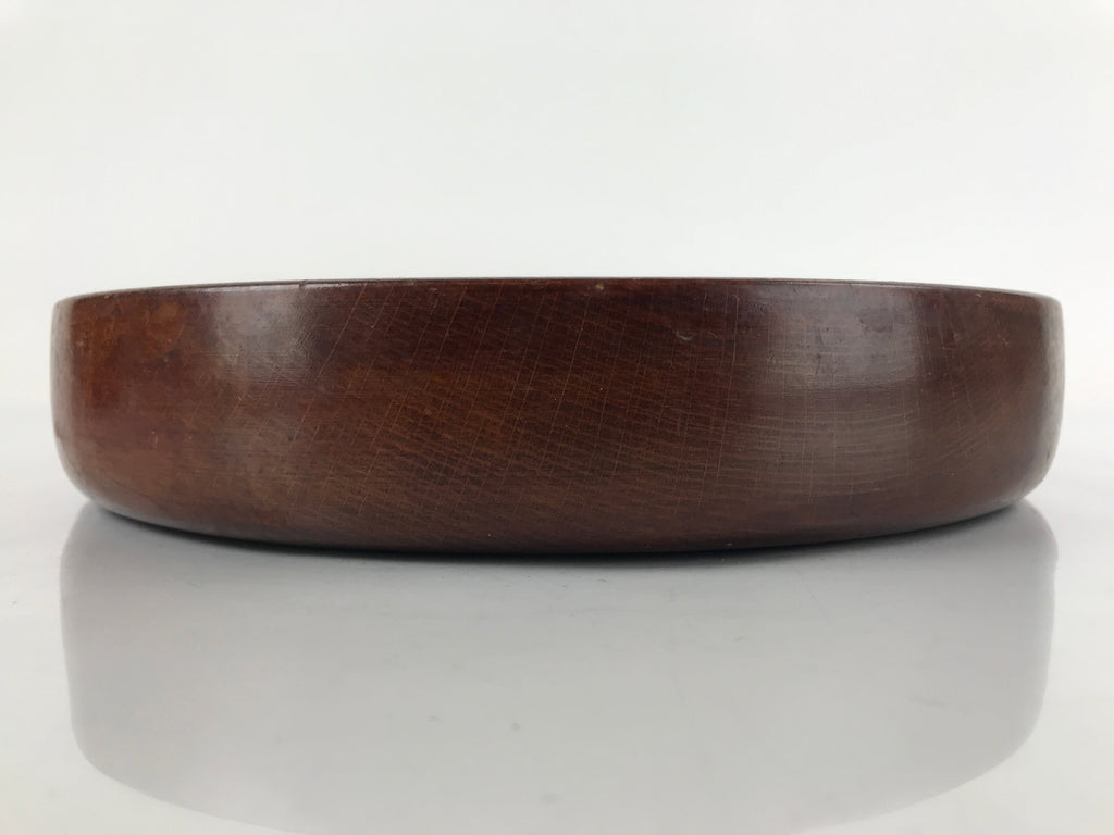 Japanese Brushed Lacquer Wooden Serving Tray Vtg Round Obon Dark Brown L261