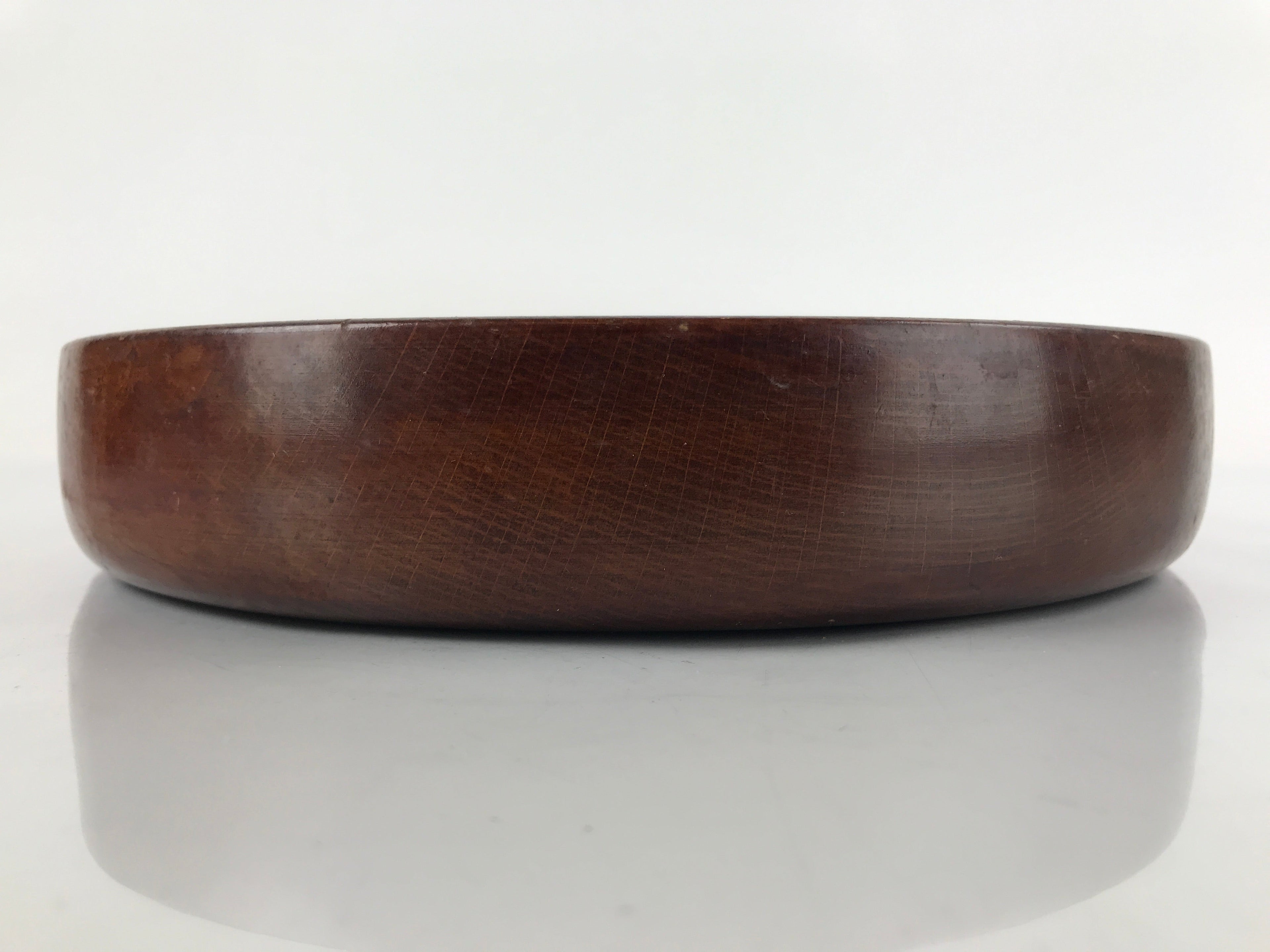 Japanese Brushed Lacquer Wooden Serving Tray Vtg Round Obon Dark Brown L261