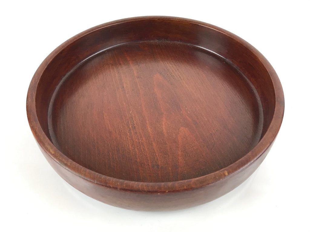 Japanese Brushed Lacquer Wooden Serving Tray Vtg Round Obon Dark Brown L261
