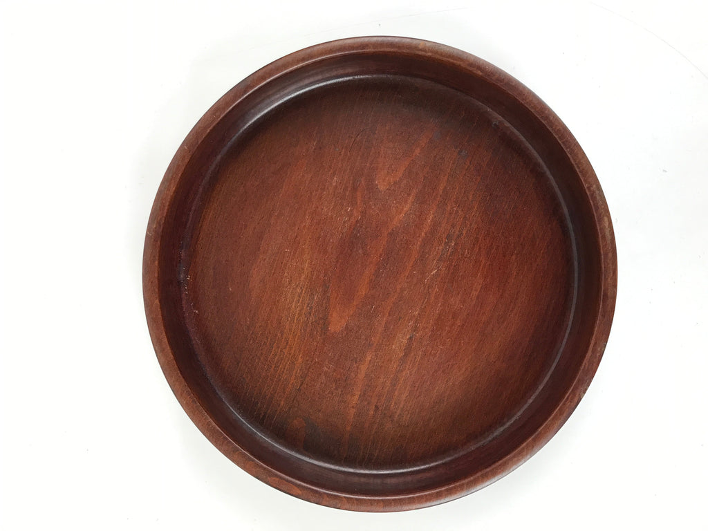 Japanese Brushed Lacquer Wooden Serving Tray Vtg Round Obon Dark Brown L261