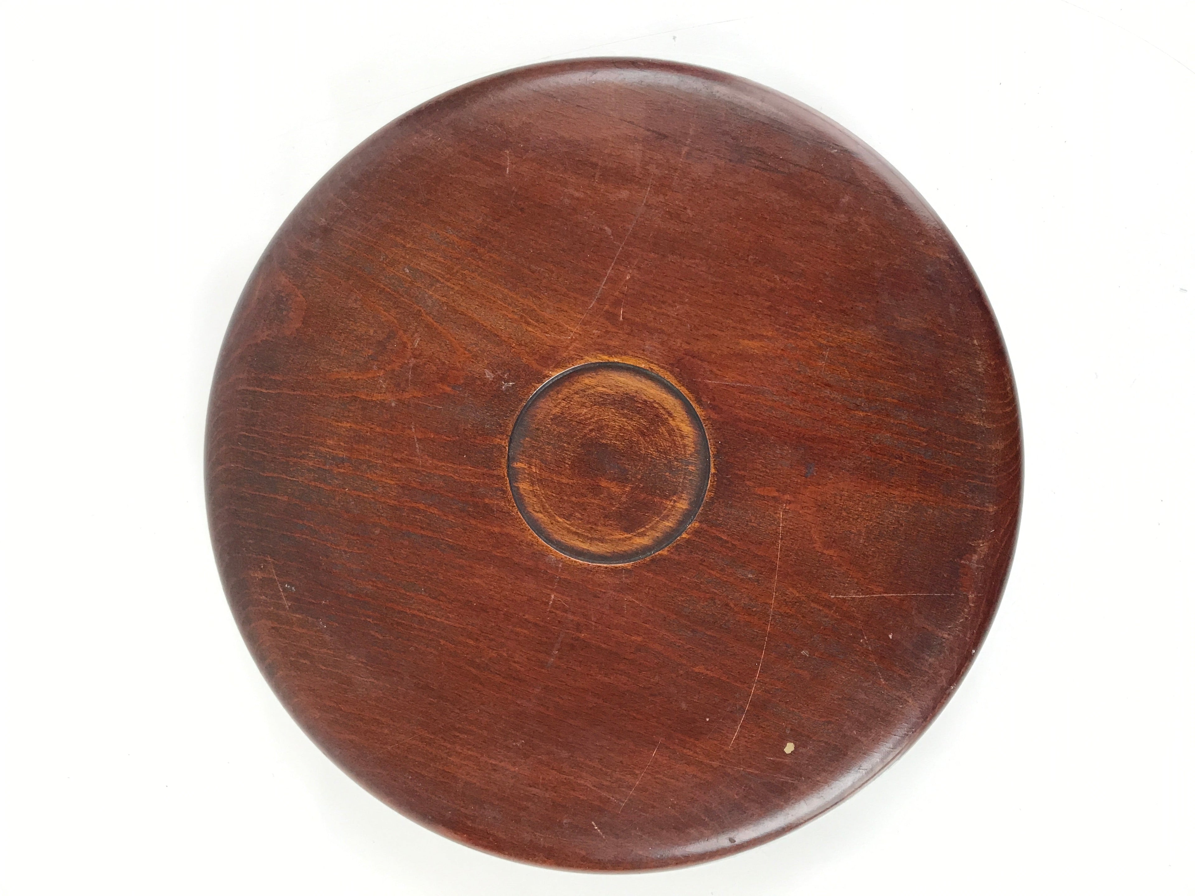 Japanese Brushed Lacquer Wooden Serving Tray Vtg Round Obon Dark Brown L261