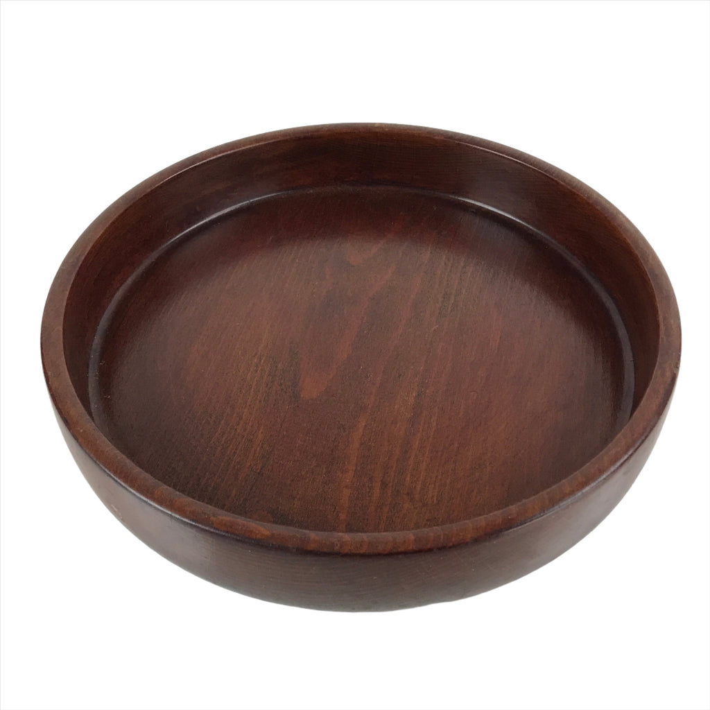 Japanese Brushed Lacquer Wooden Serving Tray Vtg Round Obon Dark Brown L261