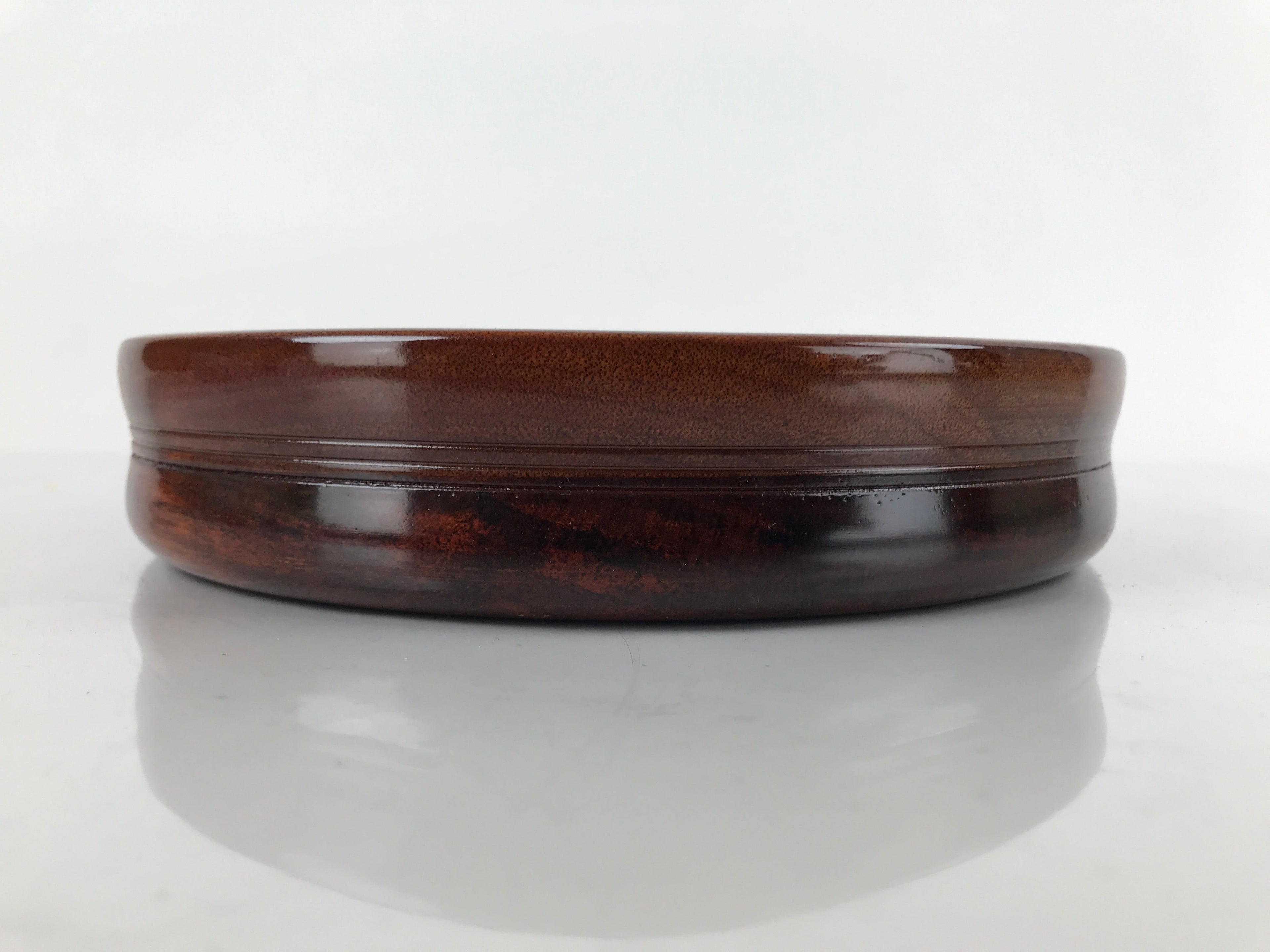 Japanese Brushed Lacquer Wooden Serving Tray Vtg Round Obon Hyotan Gourd L140