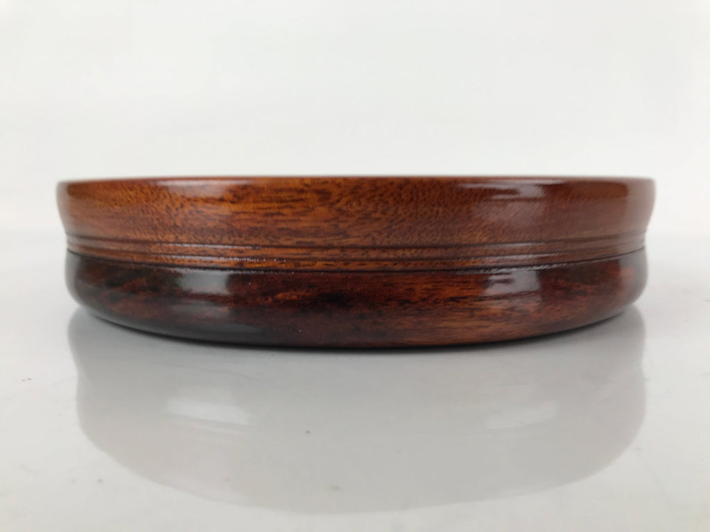 Japanese Brushed Lacquer Wooden Serving Tray Vtg Round Obon Hyotan Gourd L140