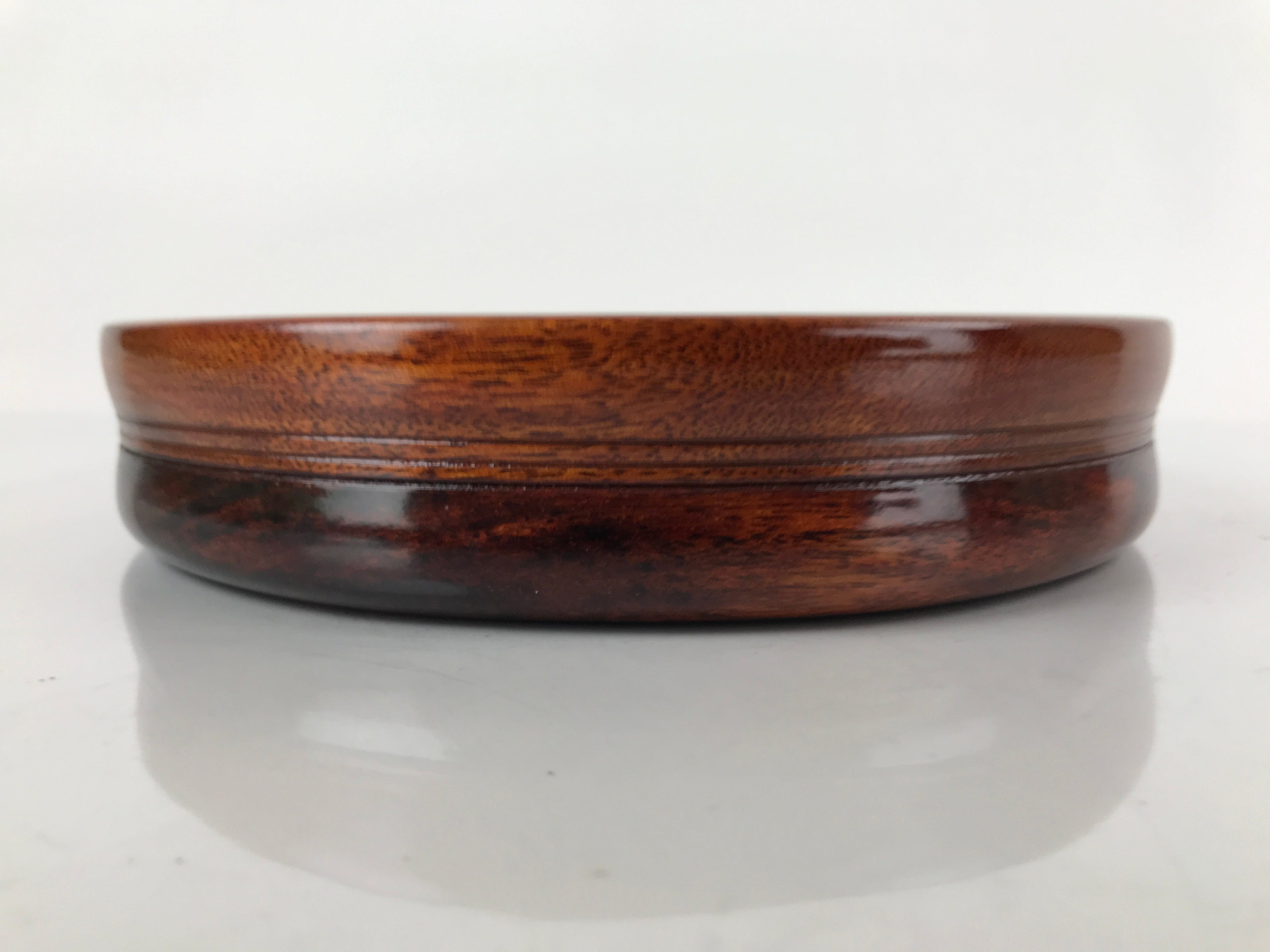 Japanese Brushed Lacquer Wooden Serving Tray Vtg Round Obon Hyotan Gourd L140