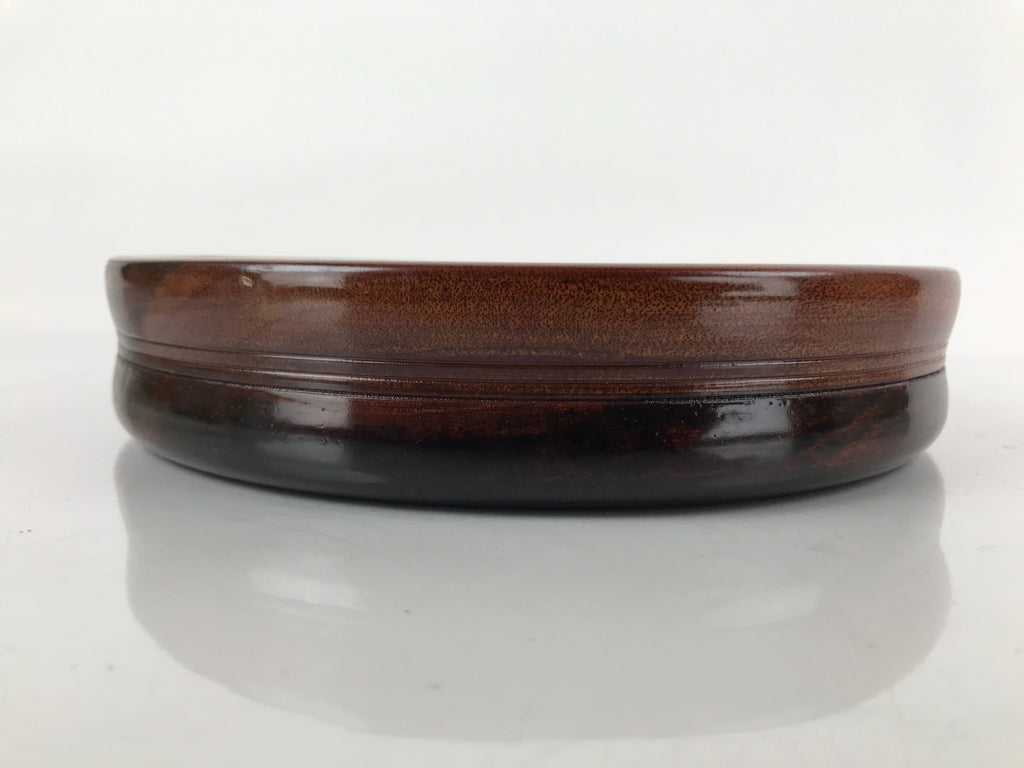 Japanese Brushed Lacquer Wooden Serving Tray Vtg Round Obon Hyotan Gourd L140
