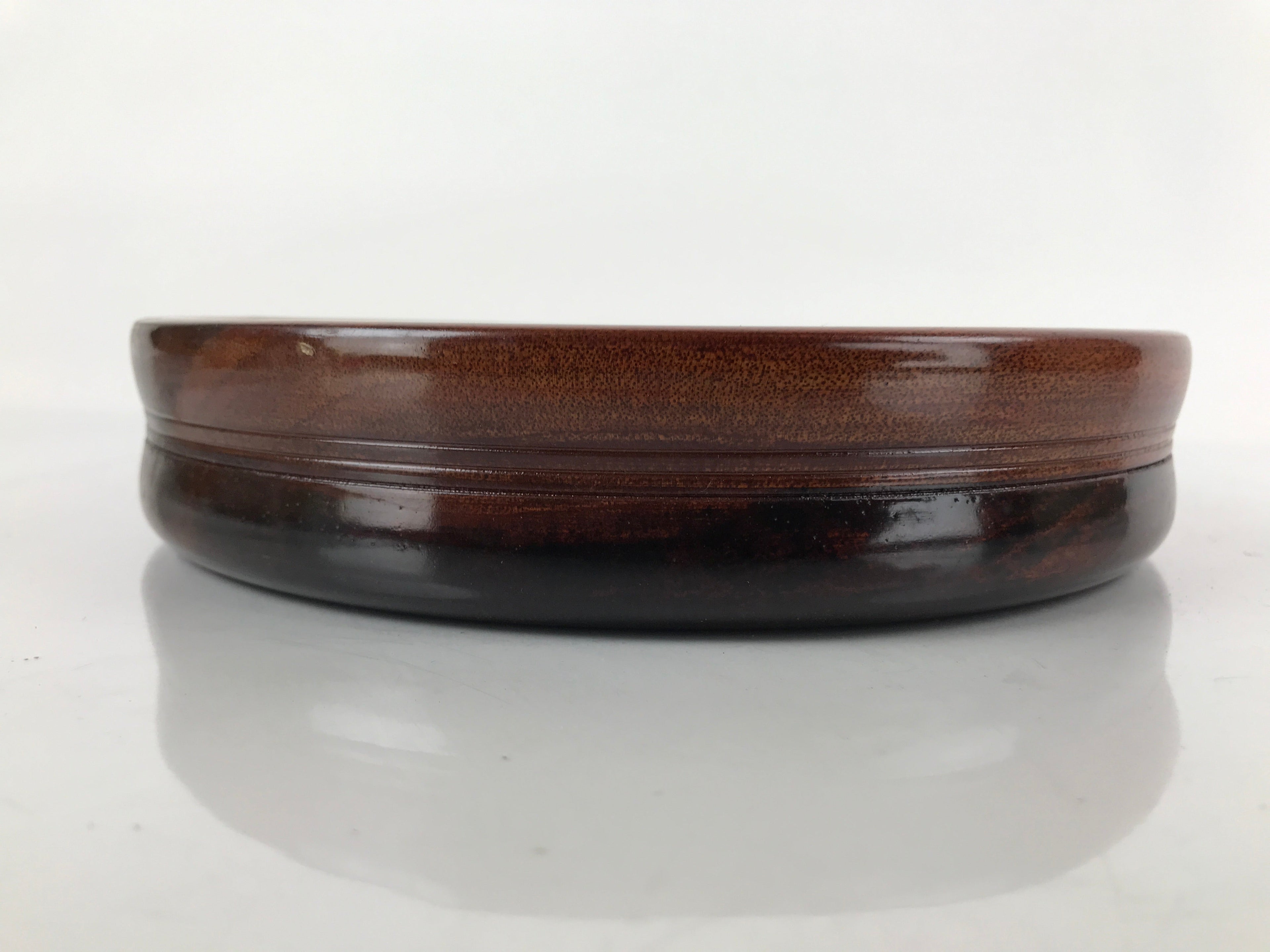 Japanese Brushed Lacquer Wooden Serving Tray Vtg Round Obon Hyotan Gourd L140