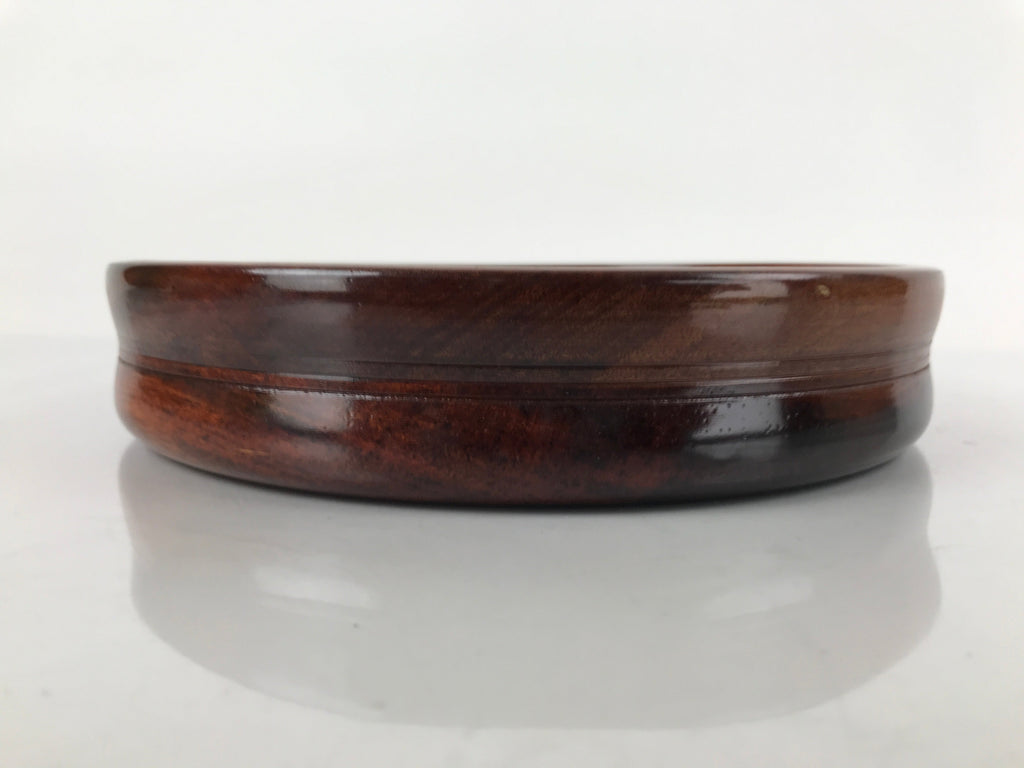Japanese Brushed Lacquer Wooden Serving Tray Vtg Round Obon Hyotan Gourd L140
