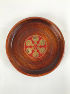 Japanese Brushed Lacquer Wooden Serving Tray Vtg Round Obon Hyotan Gourd L140
