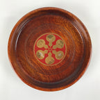 Japanese Brushed Lacquer Wooden Serving Tray Vtg Round Obon Hyotan Gourd L140