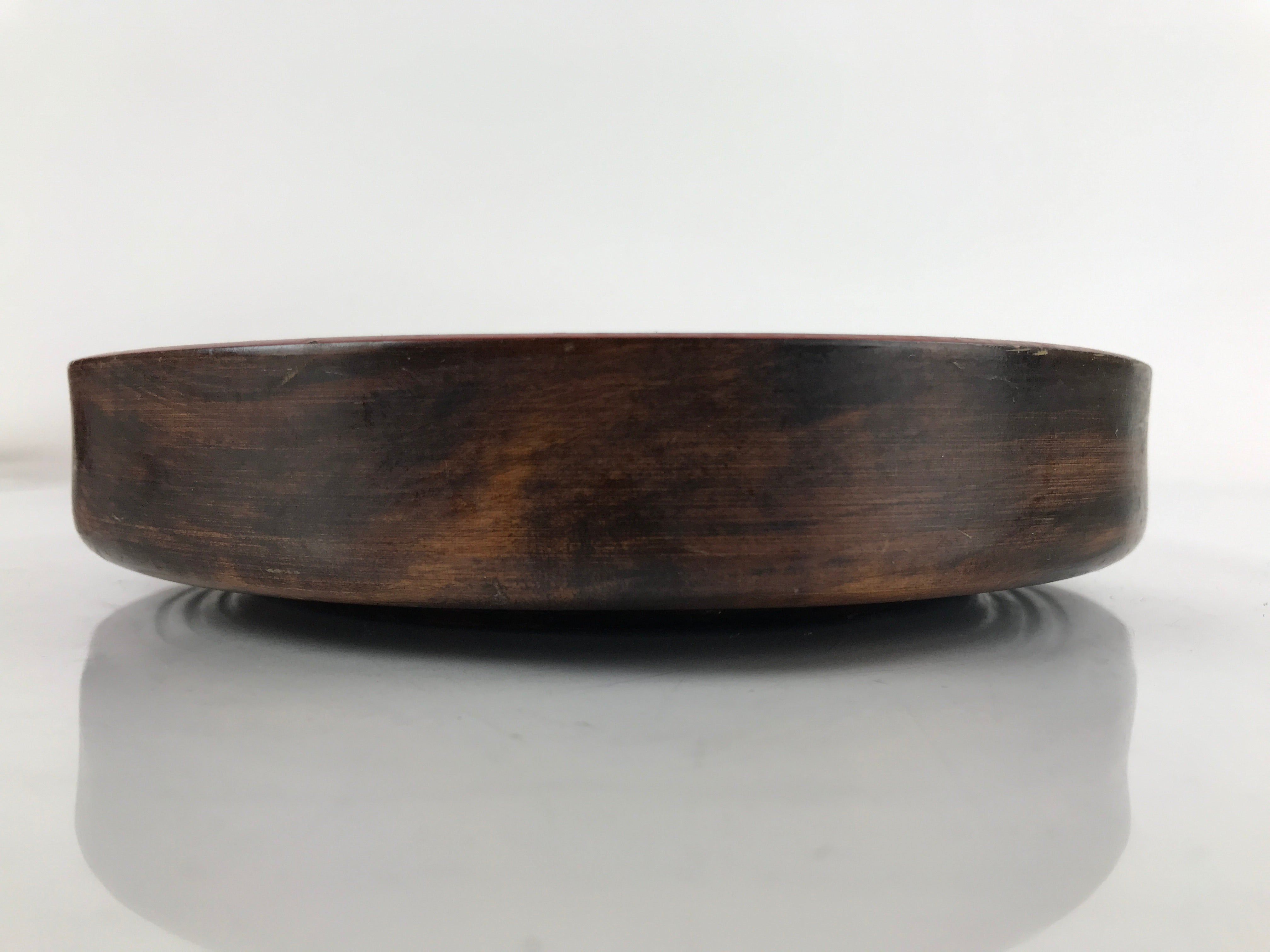 Japanese Brushed Lacquer Wooden Serving Tray Vtg Round Obon Makie Campanula L255