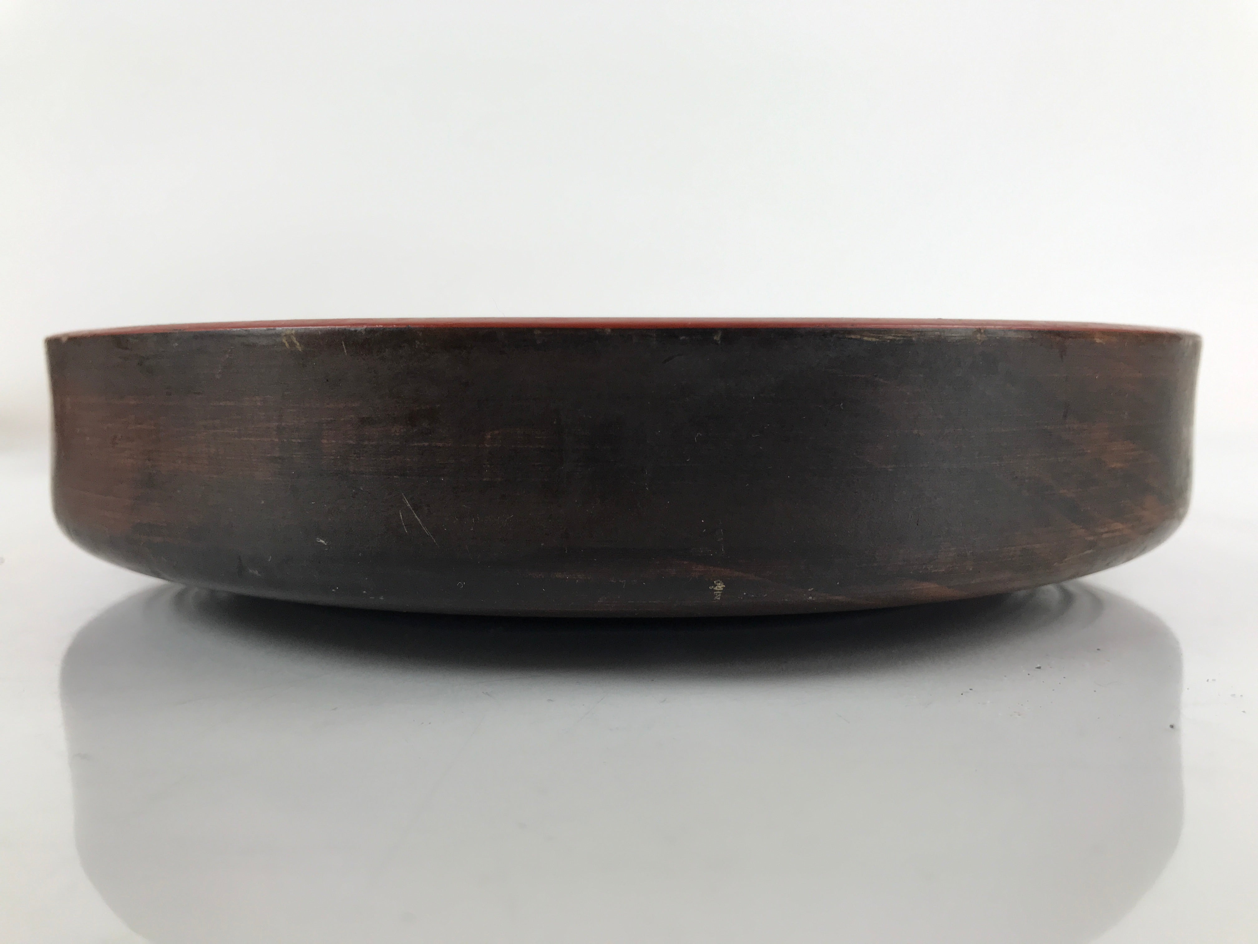 Japanese Brushed Lacquer Wooden Serving Tray Vtg Round Obon Makie Campanula L255