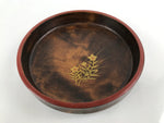 Japanese Brushed Lacquer Wooden Serving Tray Vtg Round Obon Makie Campanula L255