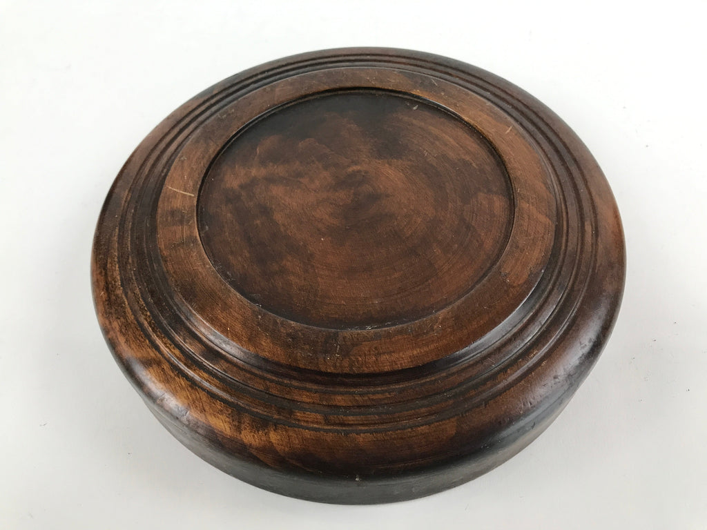 Japanese Brushed Lacquer Wooden Serving Tray Vtg Round Obon Makie Campanula L255