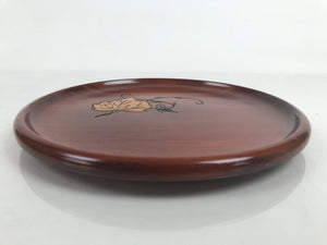 Japanese Brushed Lacquer Wooden Serving Tray Vtg Round Obon Paulownia Kiri LWB99