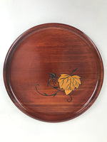 Japanese Brushed Lacquer Wooden Serving Tray Vtg Round Obon Paulownia Kiri LWB99