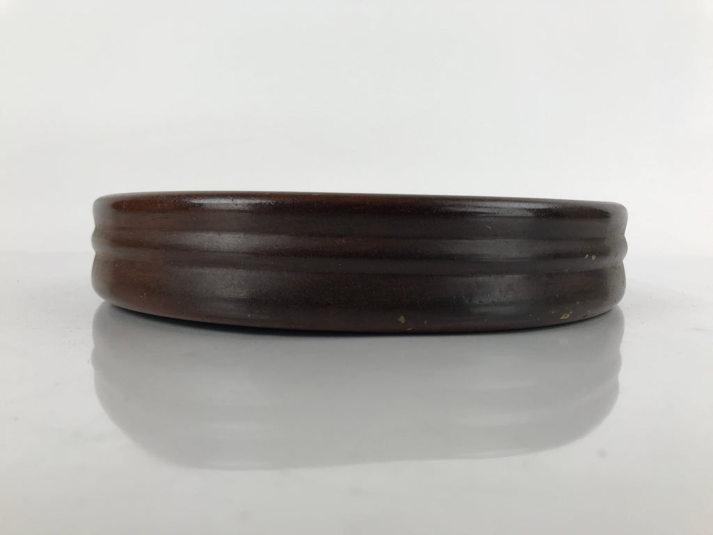 Japanese Brushed Lacquer Wooden Serving Tray Vtg Round Obon Plants Green L139