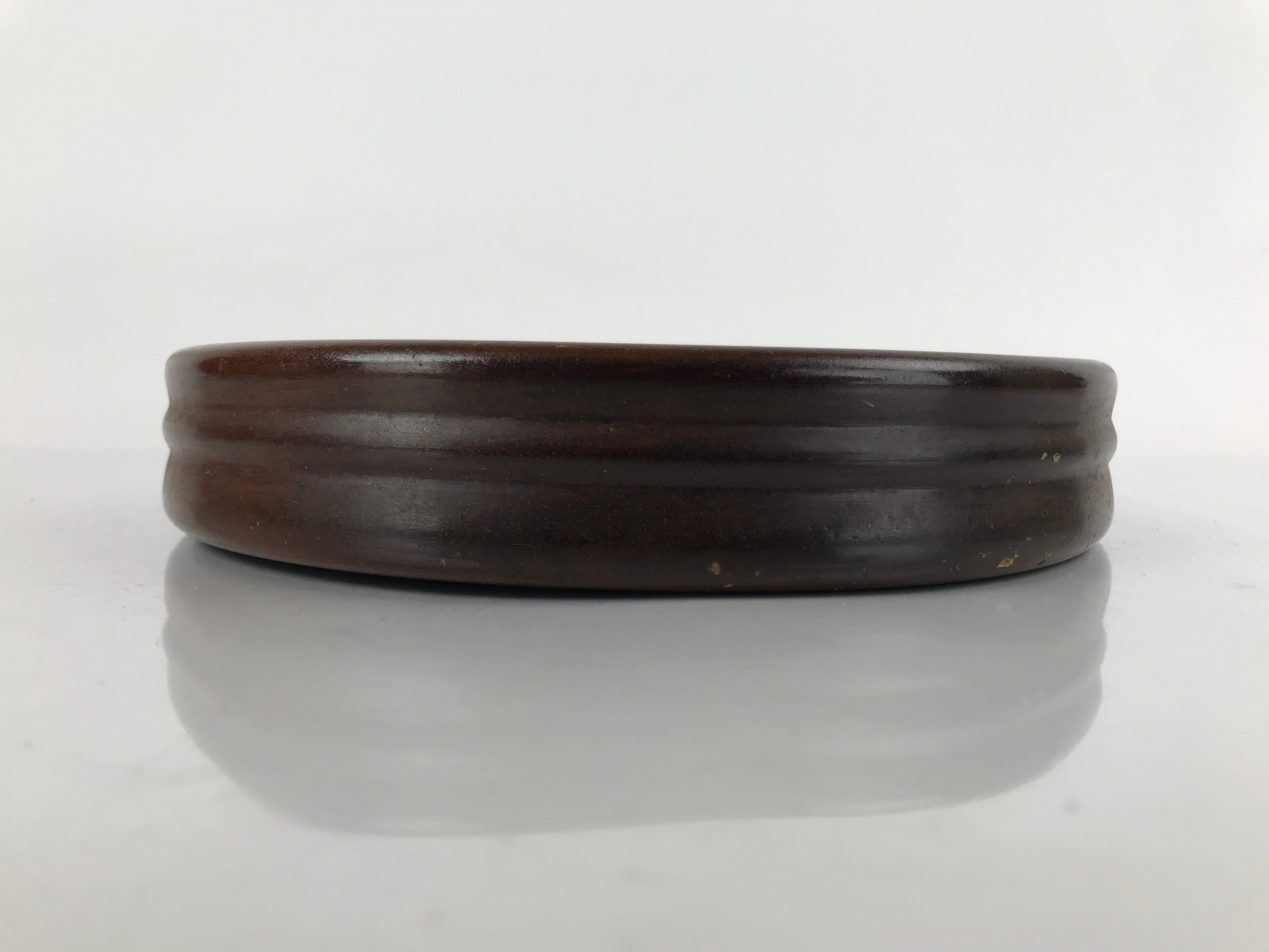 Japanese Brushed Lacquer Wooden Serving Tray Vtg Round Obon Plants Green L139
