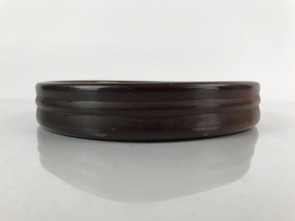 Japanese Brushed Lacquer Wooden Serving Tray Vtg Round Obon Plants Green L139