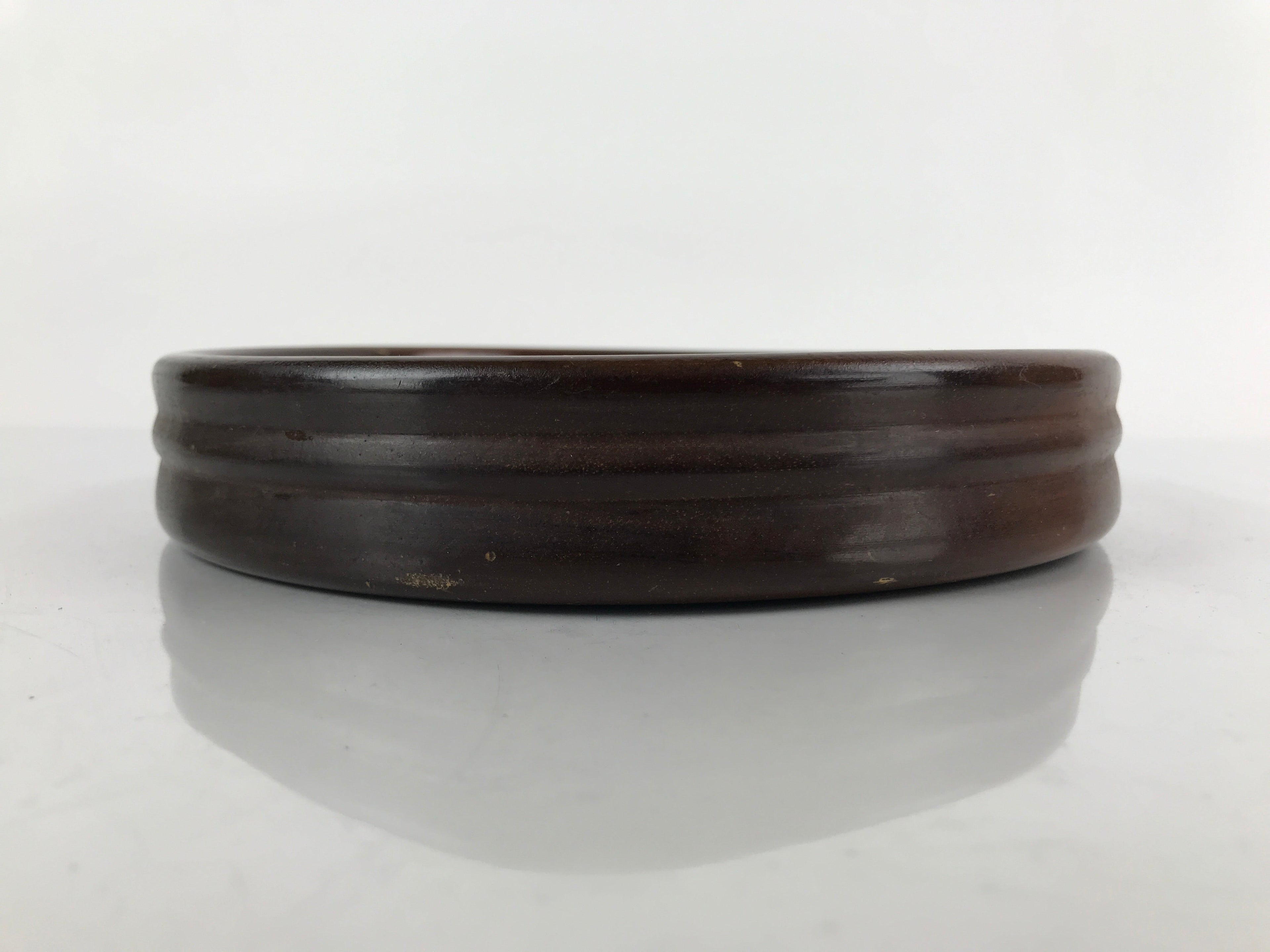 Japanese Brushed Lacquer Wooden Serving Tray Vtg Round Obon Plants Green L139