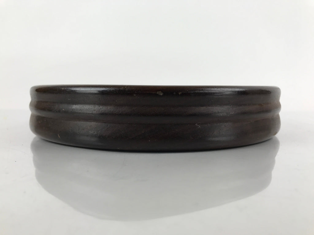 Japanese Brushed Lacquer Wooden Serving Tray Vtg Round Obon Plants Green L139