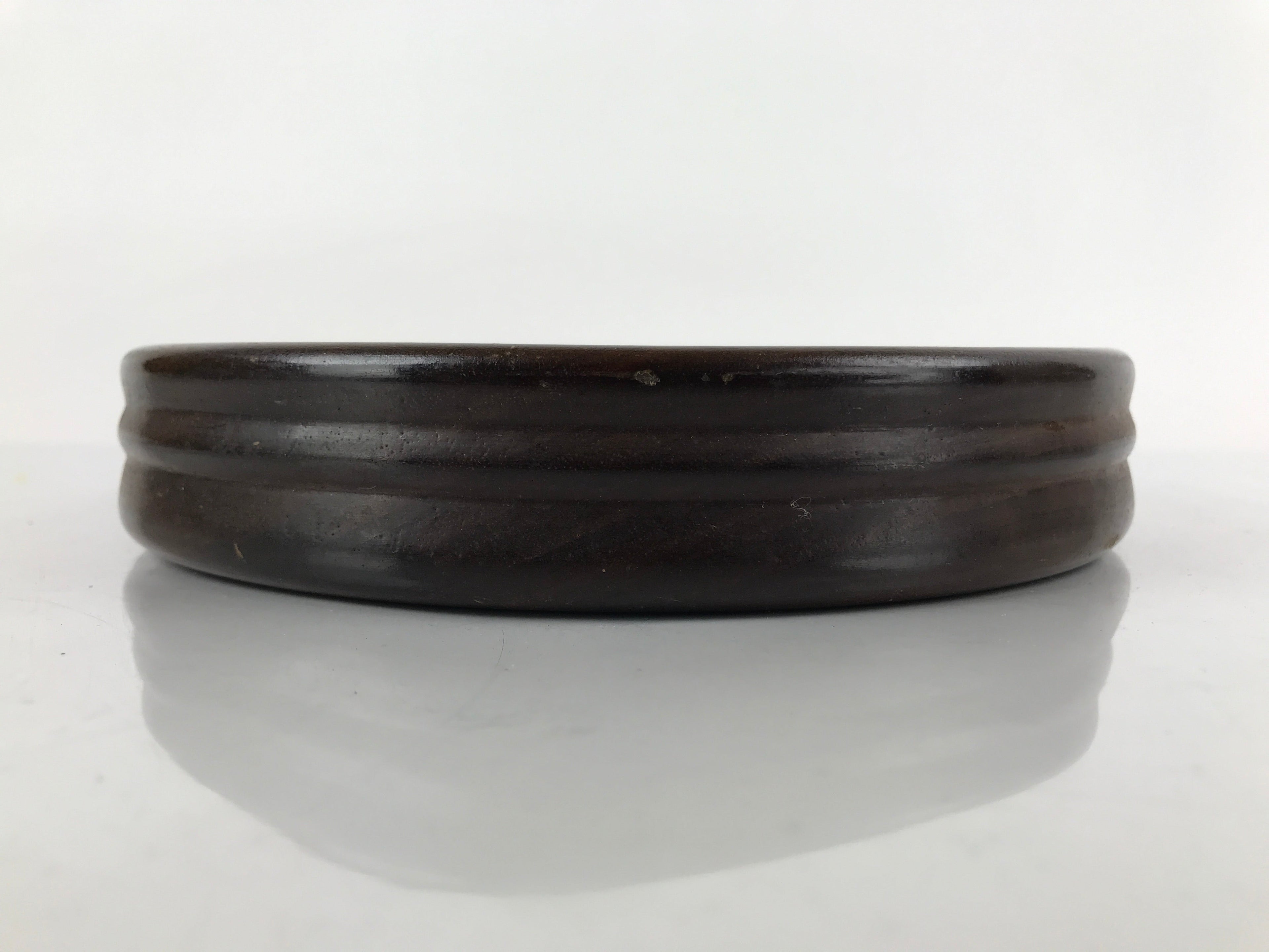 Japanese Brushed Lacquer Wooden Serving Tray Vtg Round Obon Plants Green L139