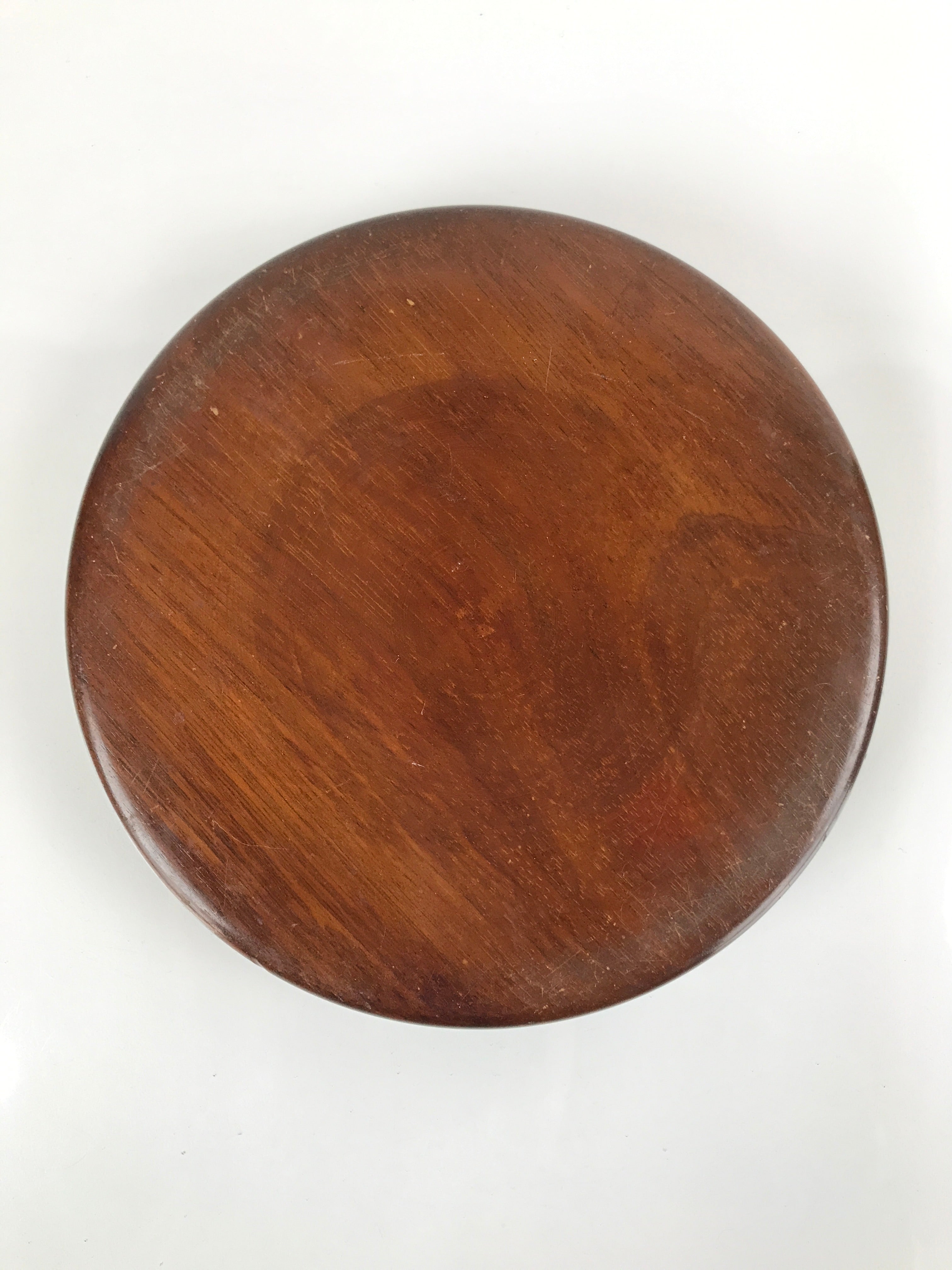 Japanese Brushed Lacquer Wooden Serving Tray Vtg Round Obon Plants Green L139