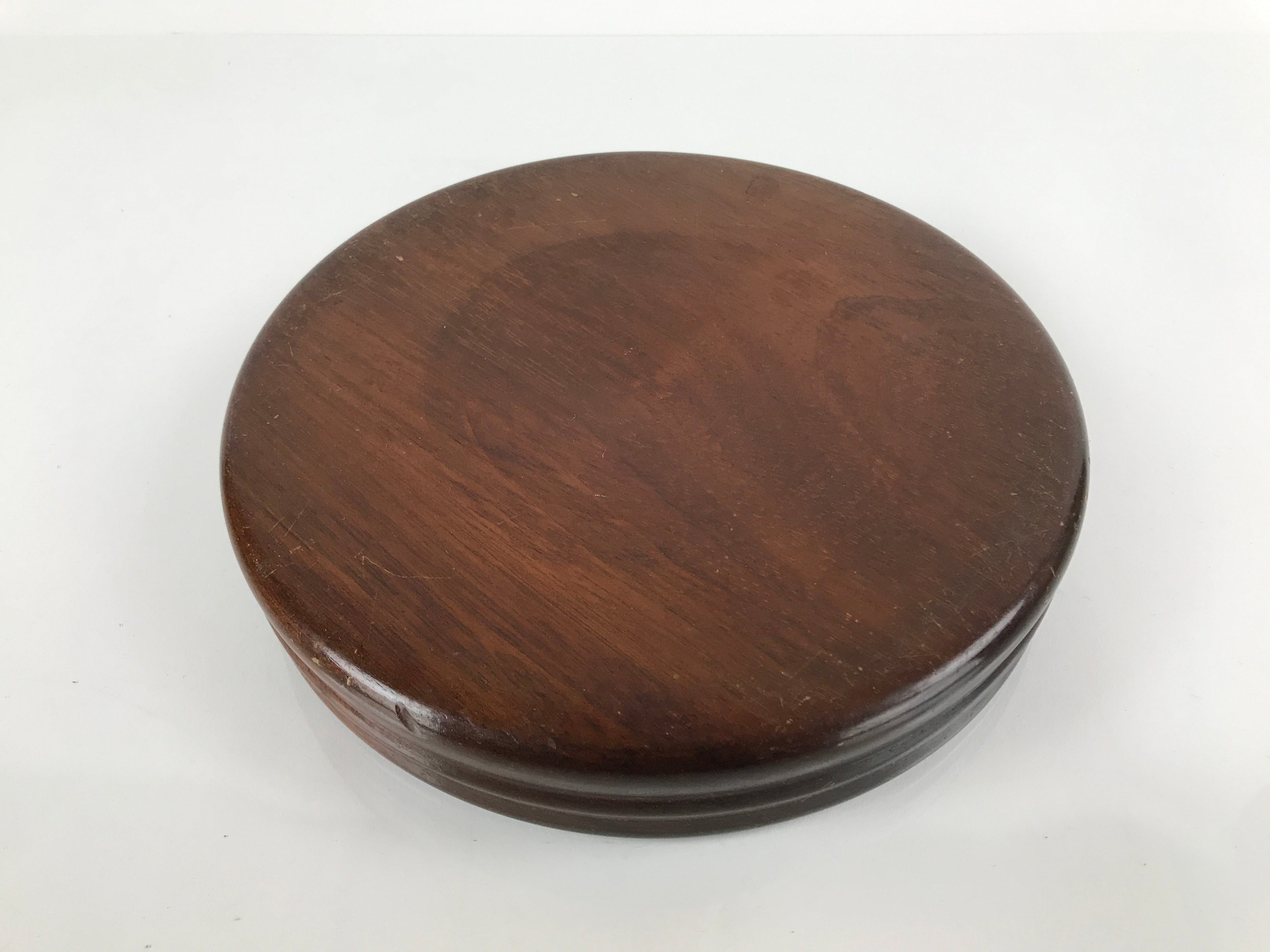 Japanese Brushed Lacquer Wooden Serving Tray Vtg Round Obon Plants Green L139