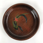 Japanese Brushed Lacquer Wooden Serving Tray Vtg Round Obon Plants Green L139