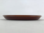 Japanese Brushed Lacquer Wooden Serving Tray Vtg Shunkei Round Obon Brown L35