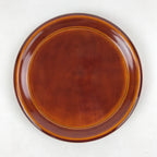 Japanese Brushed Lacquer Wooden Serving Tray Vtg Shunkei Round Obon Brown L35
