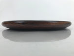 Japanese Brushed Lacquer Wooden Serving Tray Vtg Small Round Obon Brown L316