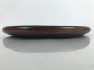 Japanese Brushed Lacquer Wooden Serving Tray Vtg Small Round Obon Brown L316